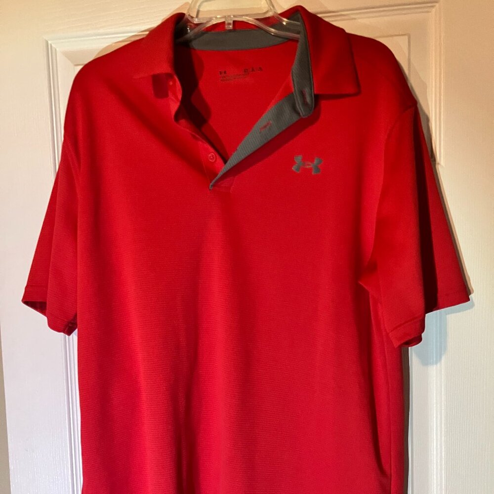 Under Armor Loose Large Tall LT Mens Red/Grey Polo